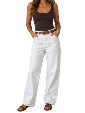 MOTHER Denim Snacks The Fun Dip Utility Puddle Wide Leg White Denim Wash NWT
